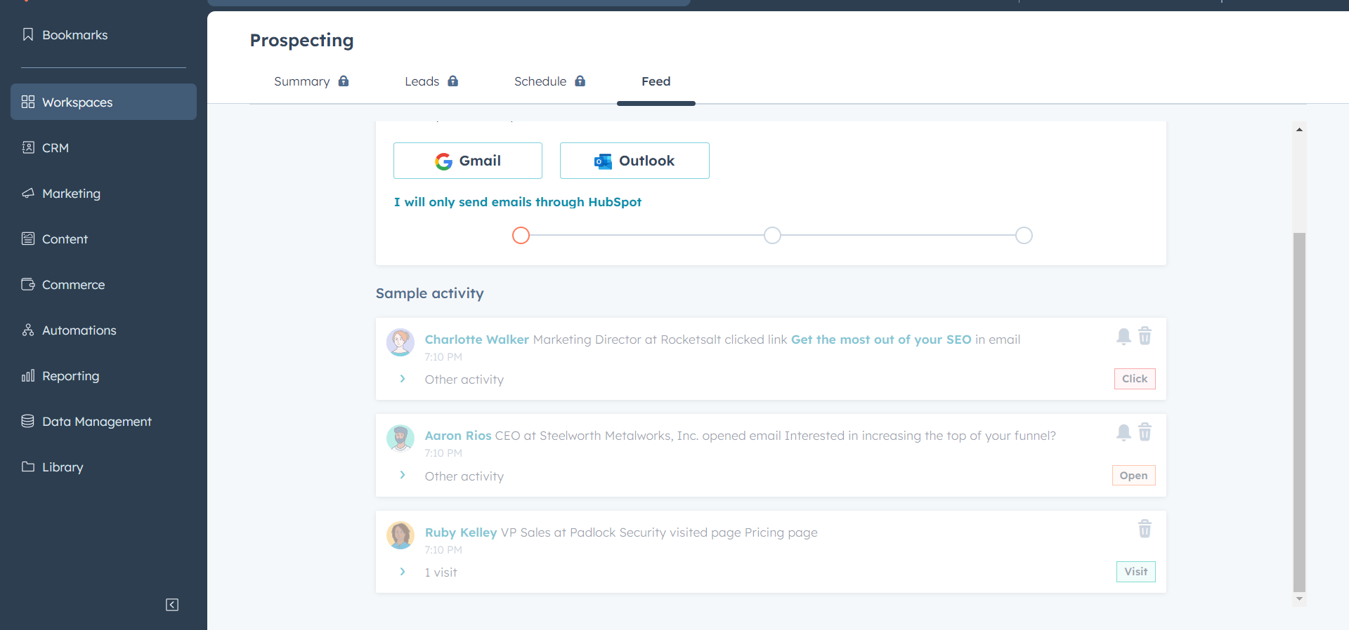 HubSpot website interface
